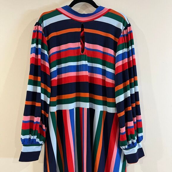 ELOQUII A-Line Puff Sleeve Dress Midi Rainbow Stripe size 24 NWTs - Picture 4 of 8